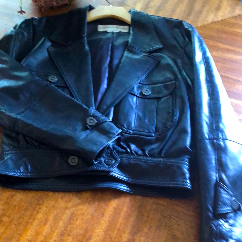 Noviello bloom Leather bomber jacket dark navy size 8